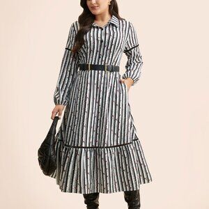 BLOOMCHIC Striped Ditsy Floral Woven Ribbon Dress SIZE 3X